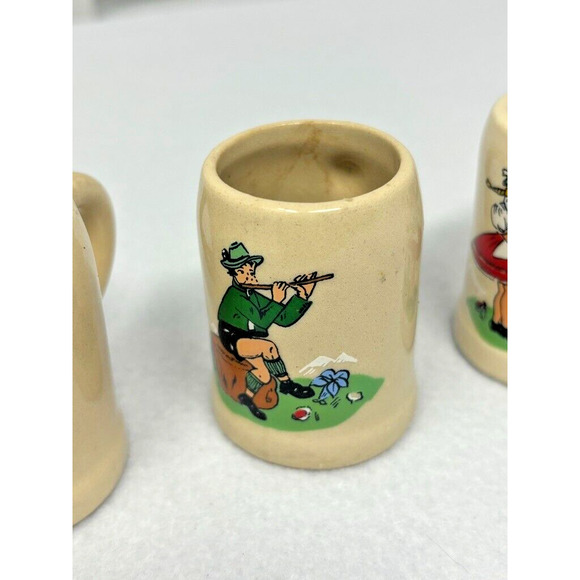 Vintage Miniature German Stein Ceramic/Stoneware Mugs Set of 5 - 2" Tall Tiny - Picture 4 of 9